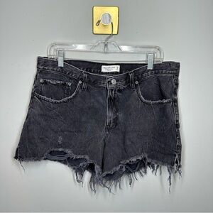 Abercrombie & Fitch Mid Rise Boyfriend Denim Shorts In Washed Black
